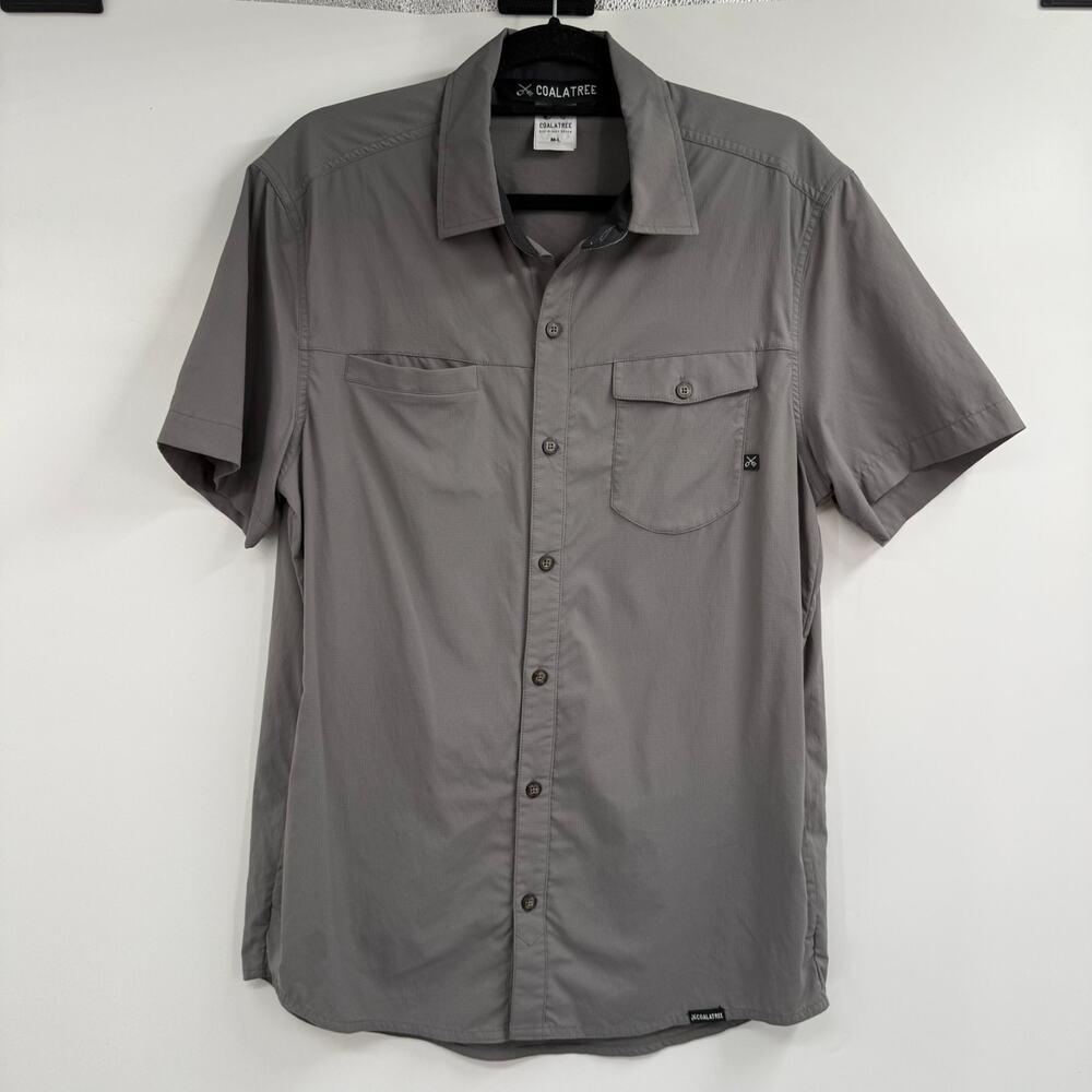 Coalatree Switchback Travel Shirt Mens M-L Gray Ripstop Nylon Stretch Button Up